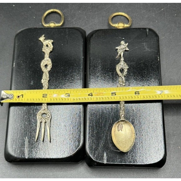 Antique Italian Bordini Ornate Fork and Spoon Serving Cherubs On Plaques -S84 - Picture 12 of 12